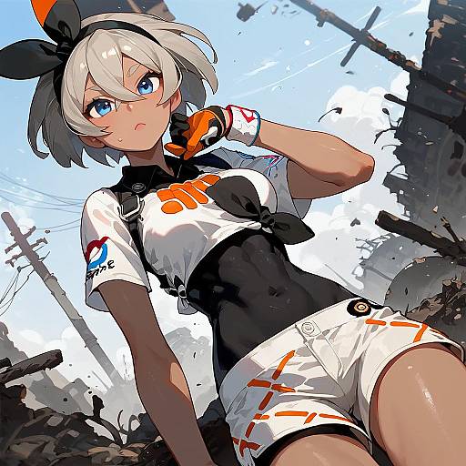 Dark-Skinned Anime Girl in Wasteland