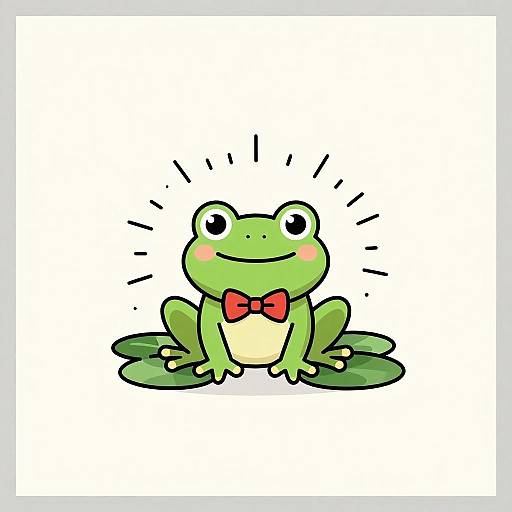 Cute Frog with Red Bowtie on Lily Pads