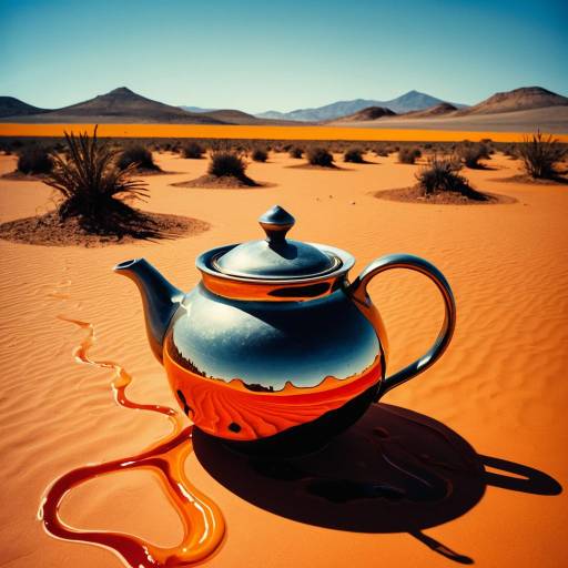 Surreal Melting Teapot in Desert Landscape Surreal Melting Teapot in Desert Landscape