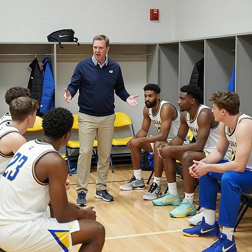 Intense Coach Addressing Basketball Team
