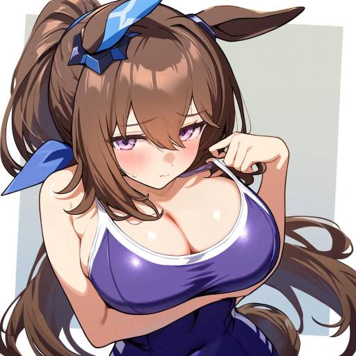 Elegant Horse Girl in Swimsuit Scene