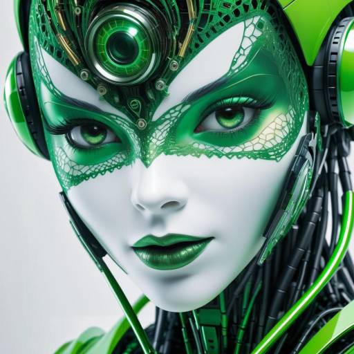 Green-Eyed Female Android with Cyborg Lace
