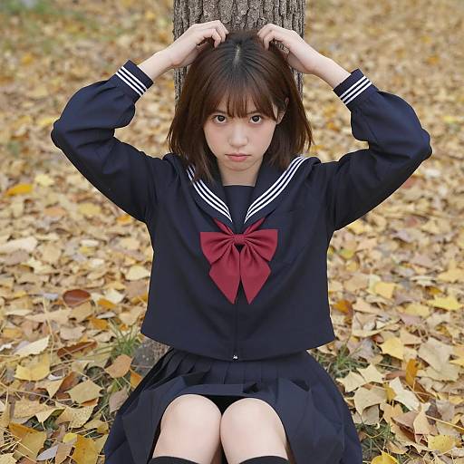Autumn Elegance: Japanese Schoolgirl Portrait