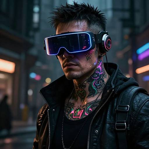 Cyberpunk Male Character in Neon Dystopia