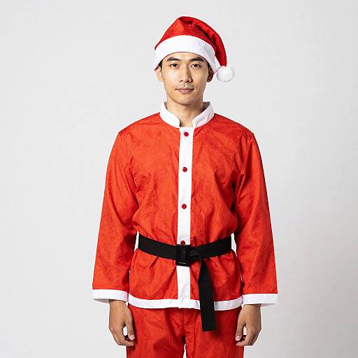 Man in Red Christmas Suit and Santa Hat