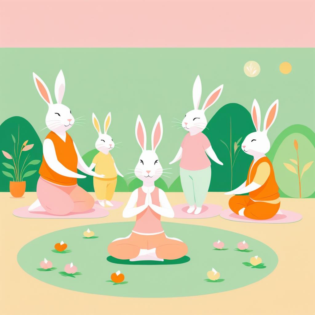 Colorful Cartoon Rabbits Practicing Yoga Together