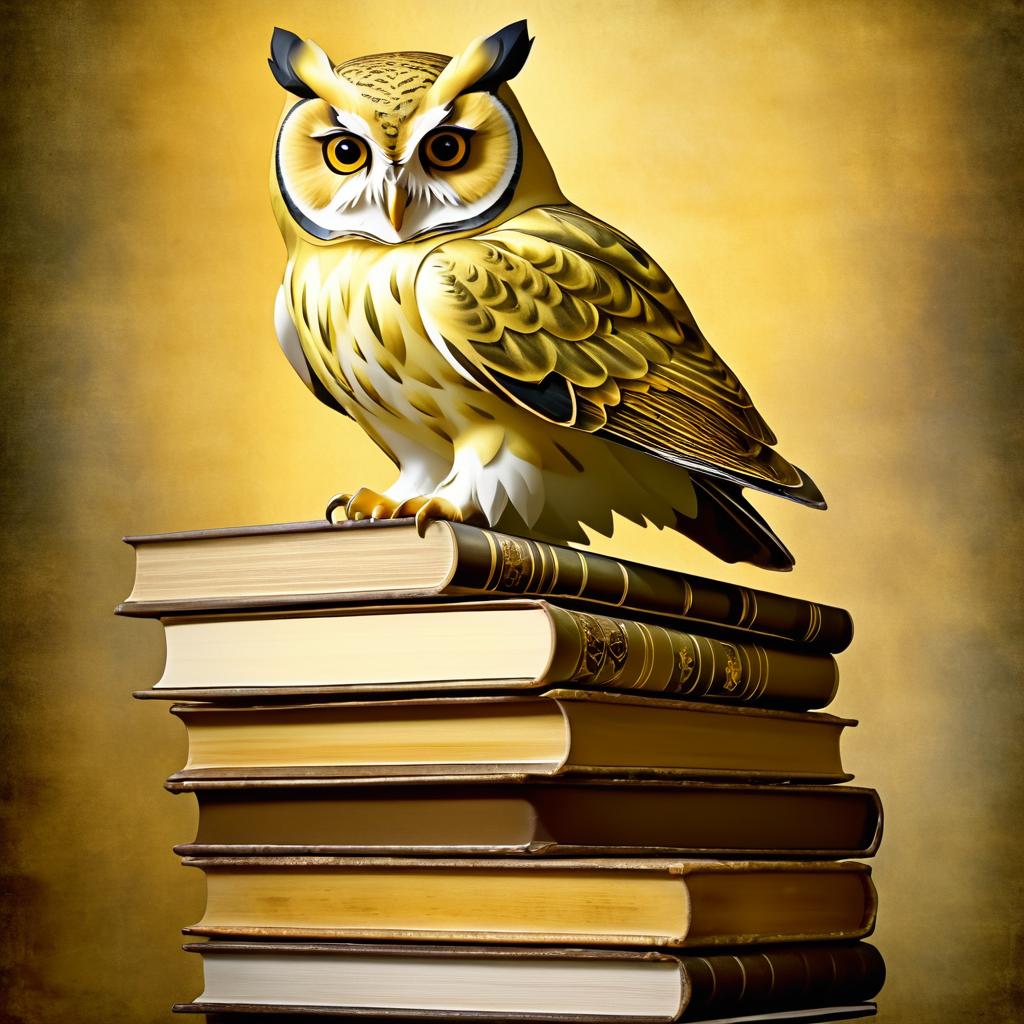 Mannerist Owl on Books in Warm Tones