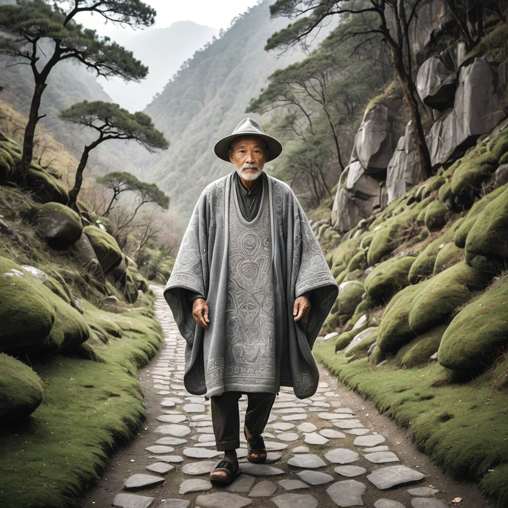 Serene Elderly Man on Mountain Path