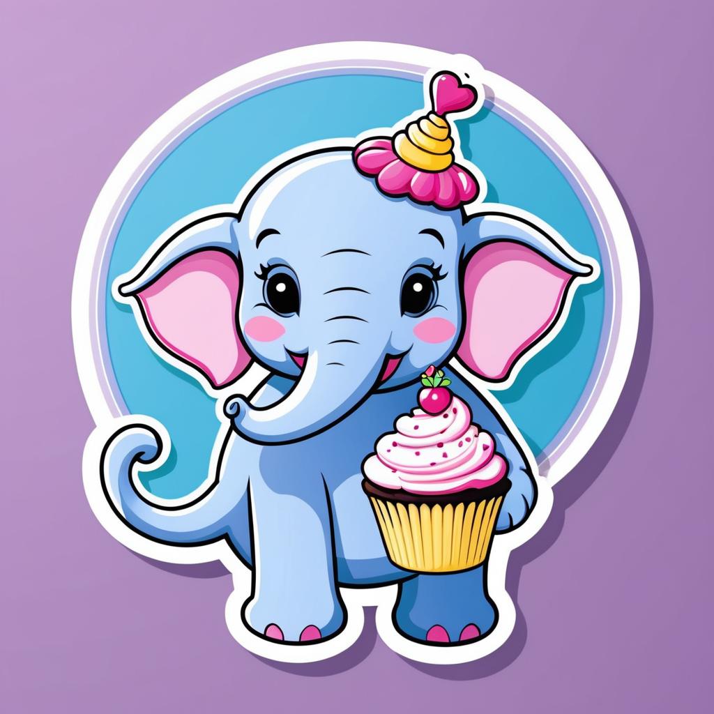 Colorful Elephant Cupcake Sticker Design