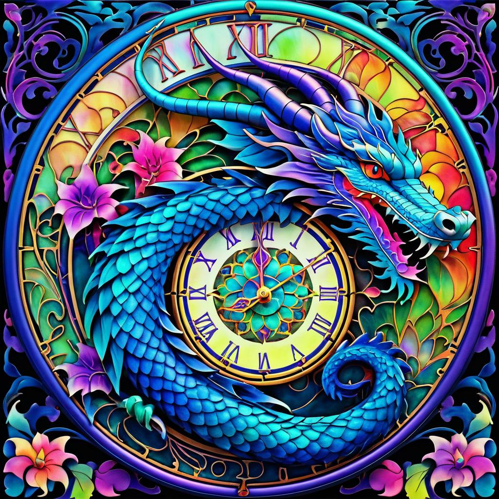 Vibrant Art Nouveau Dragon Illustration