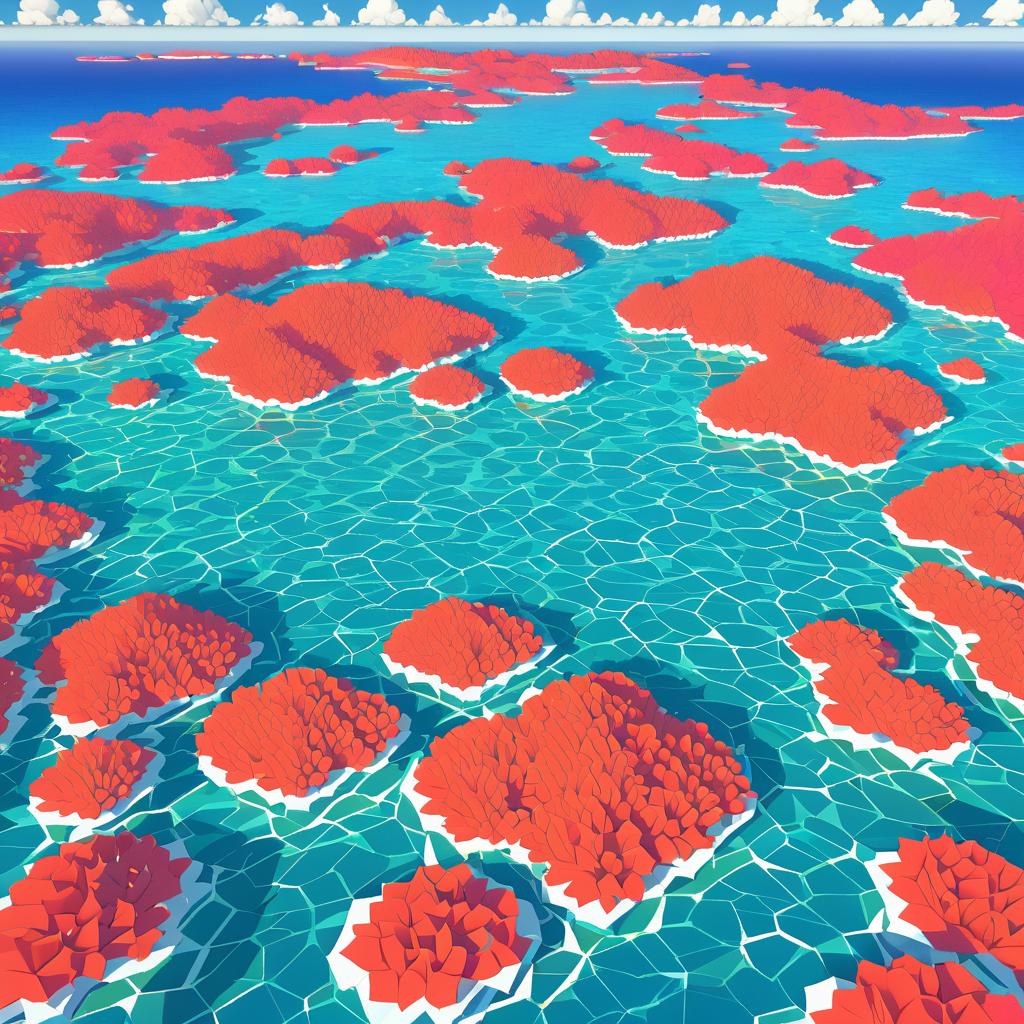 Vibrant Coral Atoll in Low-Poly Style