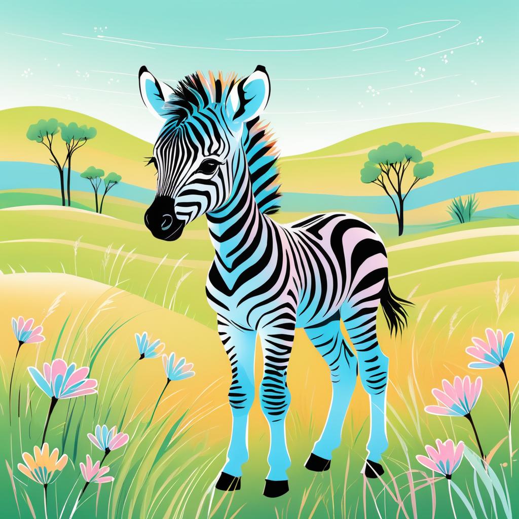 Whimsical Baby Zebra in Pastel Savanna