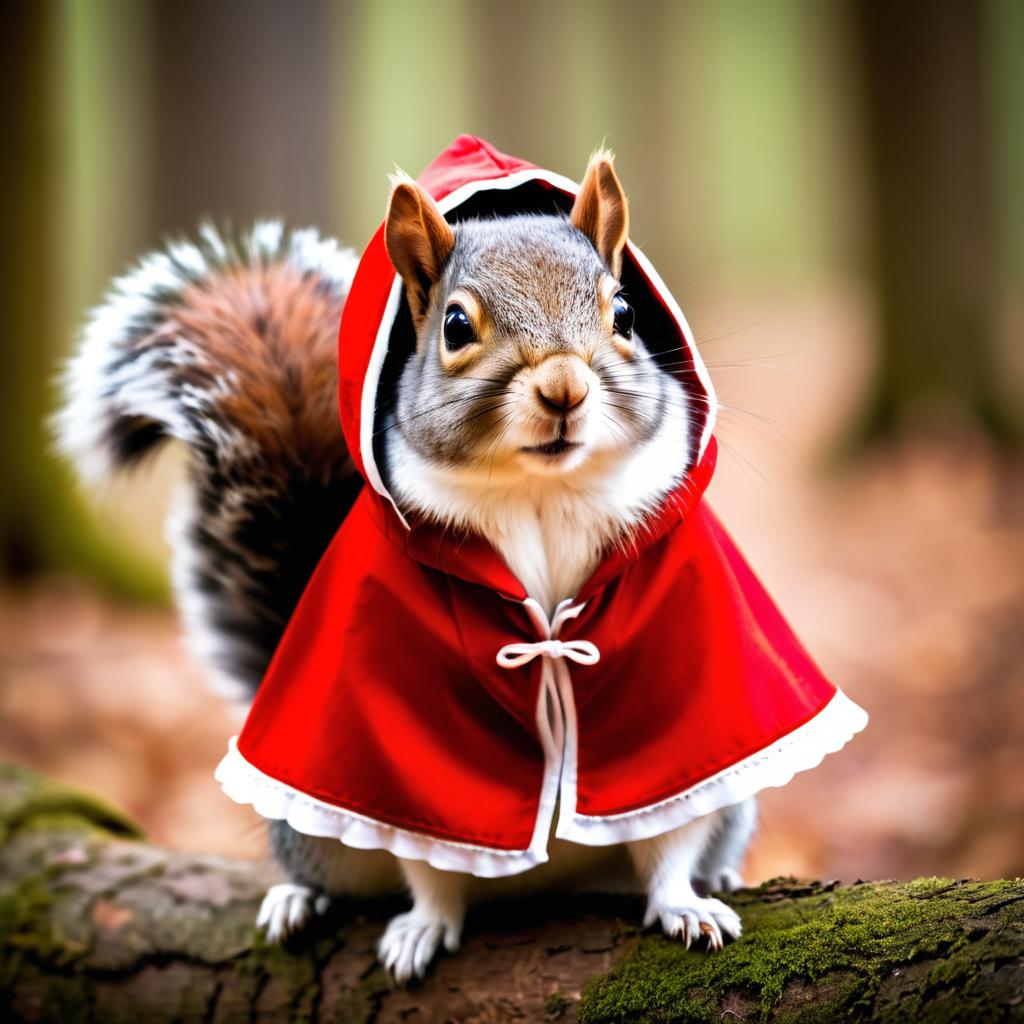 Whimsical Squirrel in Red Riding Hood