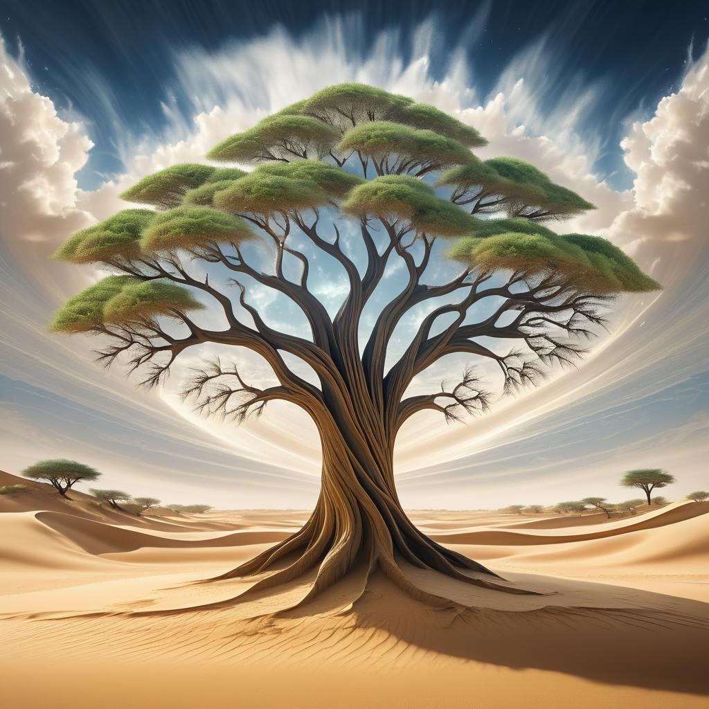 Mystical Giant Tree in Desert Sands