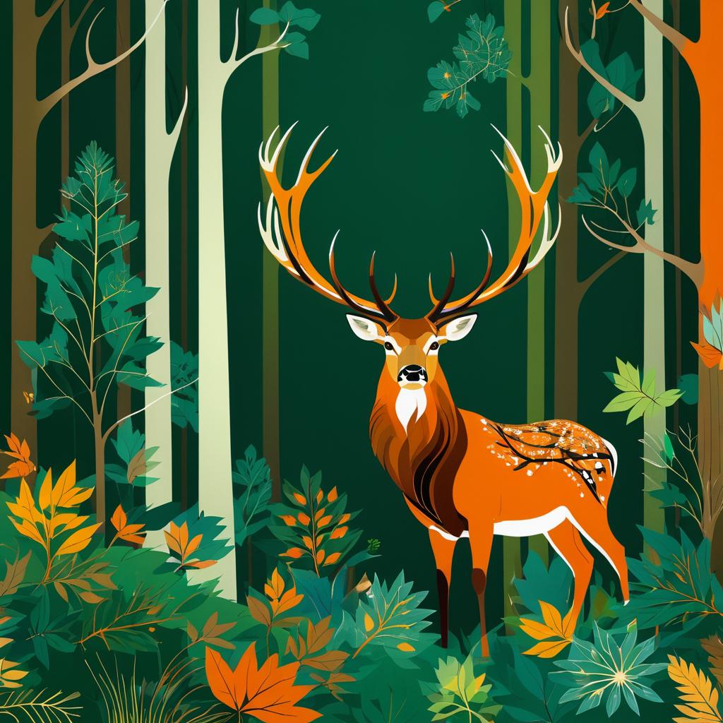 Whimsical Stag in a Majestic Forest