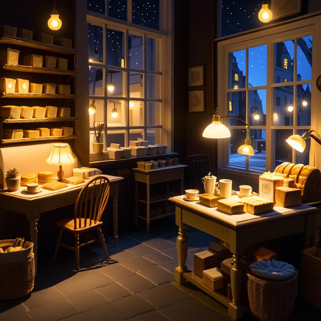 Cozy Nighttime Bakery Interior Scene