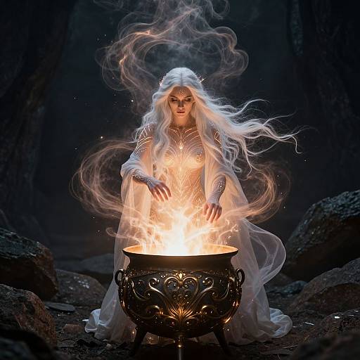 Mystical Sorceress with Glowing Cauldron
