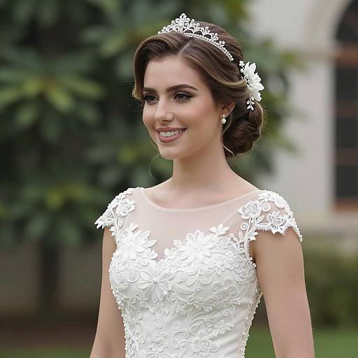 Elegant Outdoor Bride Portrait with Lace Dress