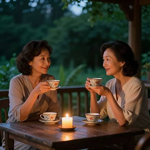 Mature Ladies Enjoying Summer Evening Tea