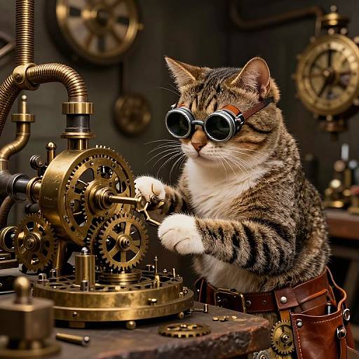 Steampunk Cat Crafting Clockwork Gears