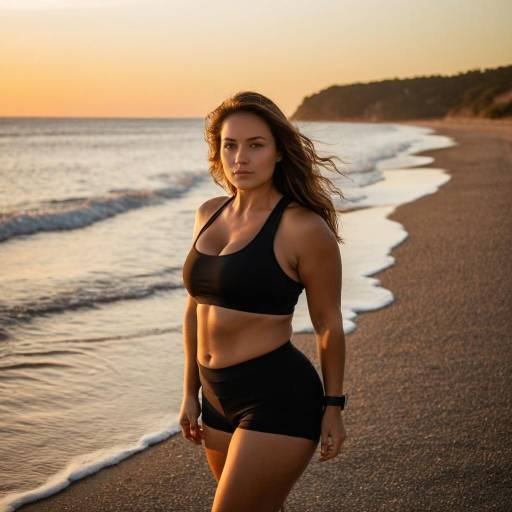 Curvy Woman at Beach Sunset