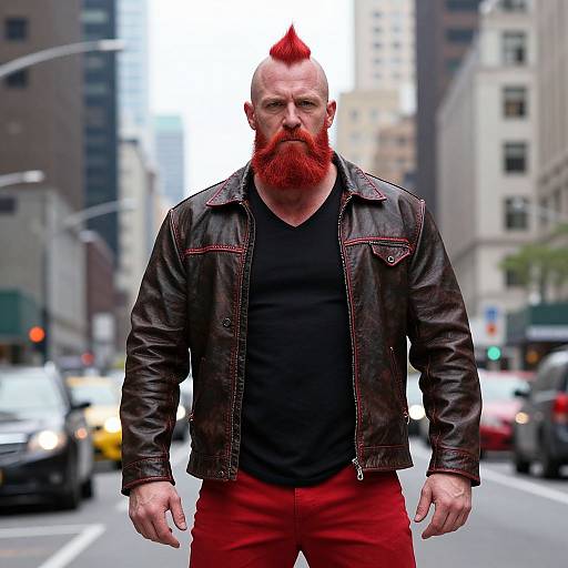 Edgy Urban Bald Man with Red Mohawk