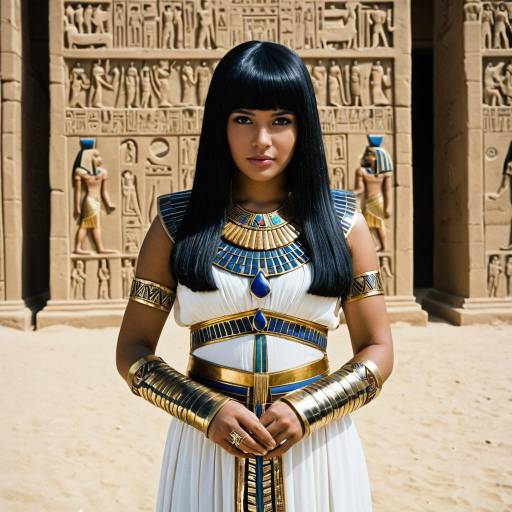 Woman in Cleopatra Costume with Egyptian Temple Background