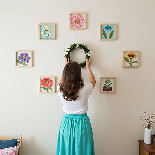 Woman with Flower Wreath in Bedroom