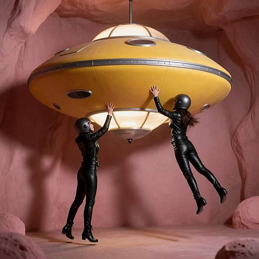 Yellow UFO in Pink-Red Cave