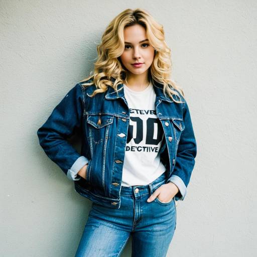 Blonde Woman in Denim Jacket and Jeans