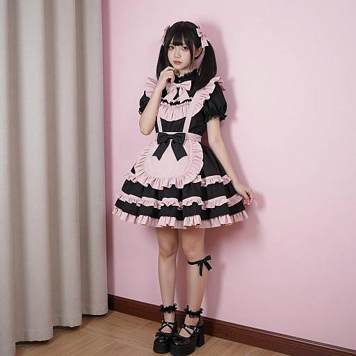Gothic Lolita Portrait with Pink Wall