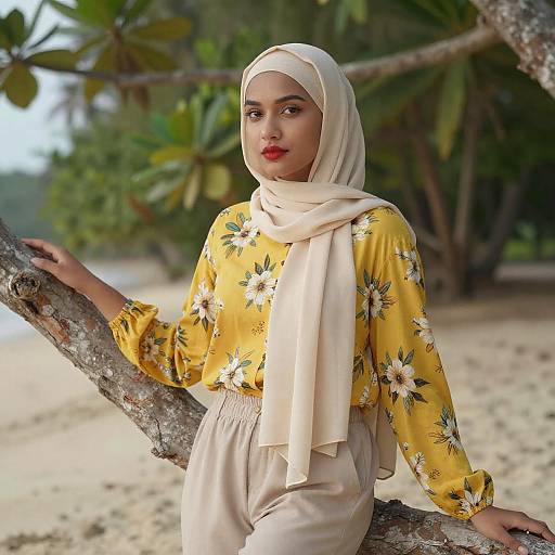 Young Woman in Hijab on Beach
