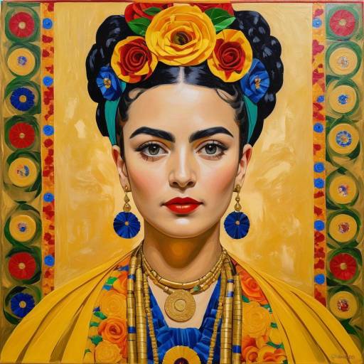 Frida Kahlo Portrait in Gustav Klimt Style