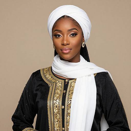 Elegant Woman in Black and Gold Attire