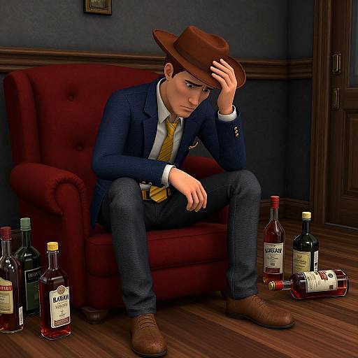 Worried Businessman in Vibrant Apartment