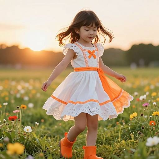 Joyful Girl in Vibrant Meadow Dress