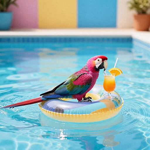Vibrant Parrot on Tropical Pool Float