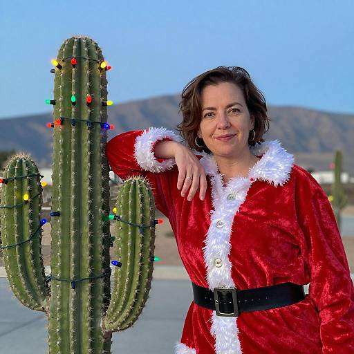 Festive Woman with Colorful Cactus