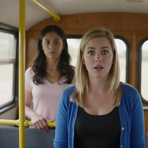 Surprised Blonde, Serious Woman in Bus