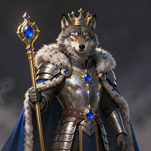 Anthropomorphic Wolf King in Royal Armor