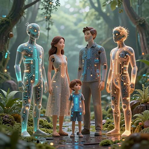 Surreal AI Circuit Family Scene