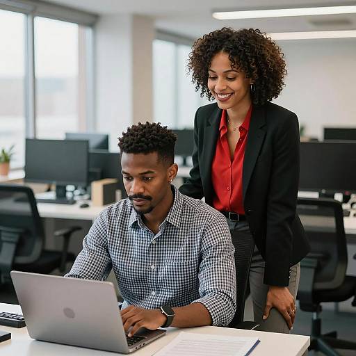 Two professionals collaborating in modern office