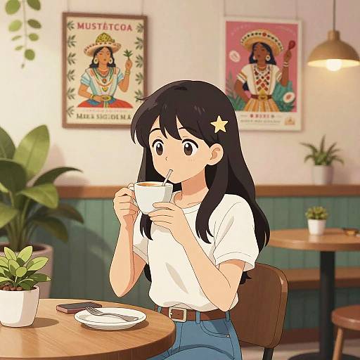 Cozy Mexican Anime Café Scene