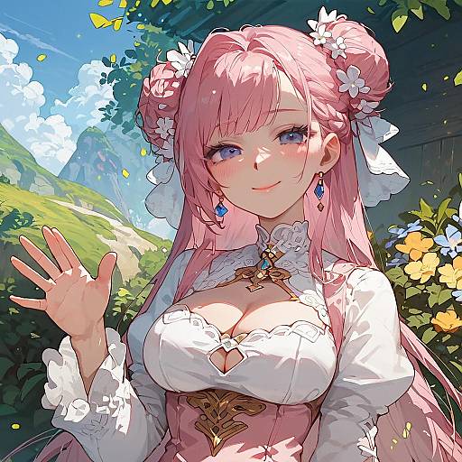 Euphemia Waving in Pink Dress