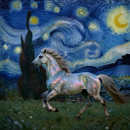 Mythical Creature in Starry Night Meadow