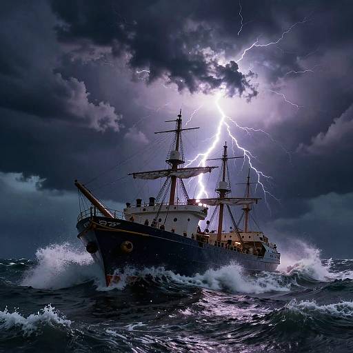 Stormy Ocean Battle with Lightning