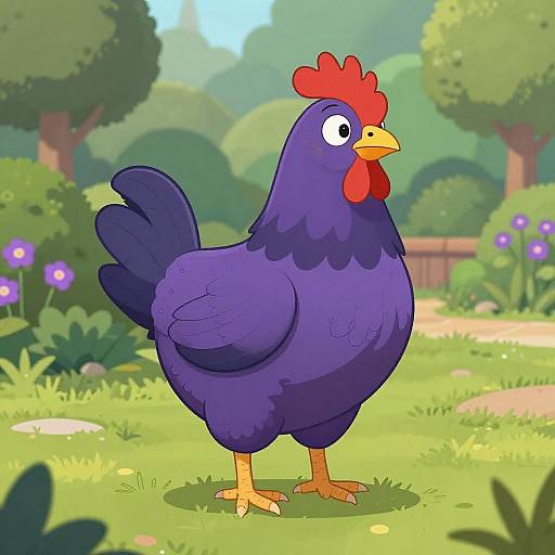 Confident Cartoon Chicken in Royal Garden