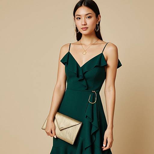Elegant Woman in Dark Green Dress