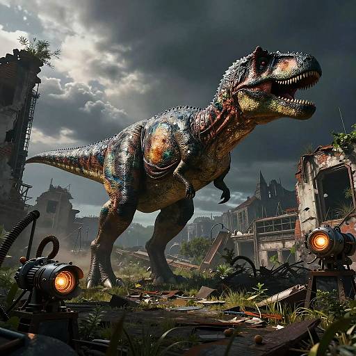 Dinosaur Revival in Post-Apocalyptic Ruins