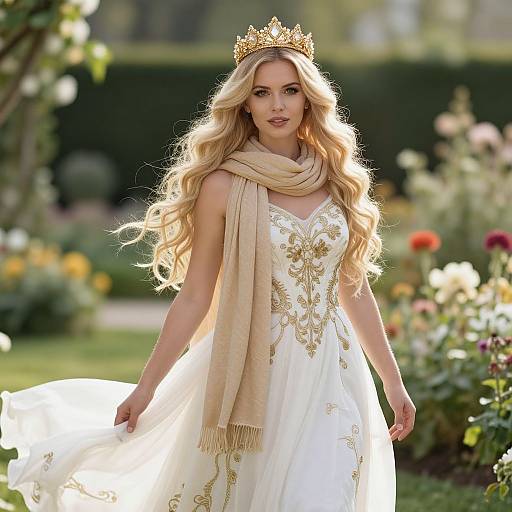 Elegant Woman in Sunlit Garden